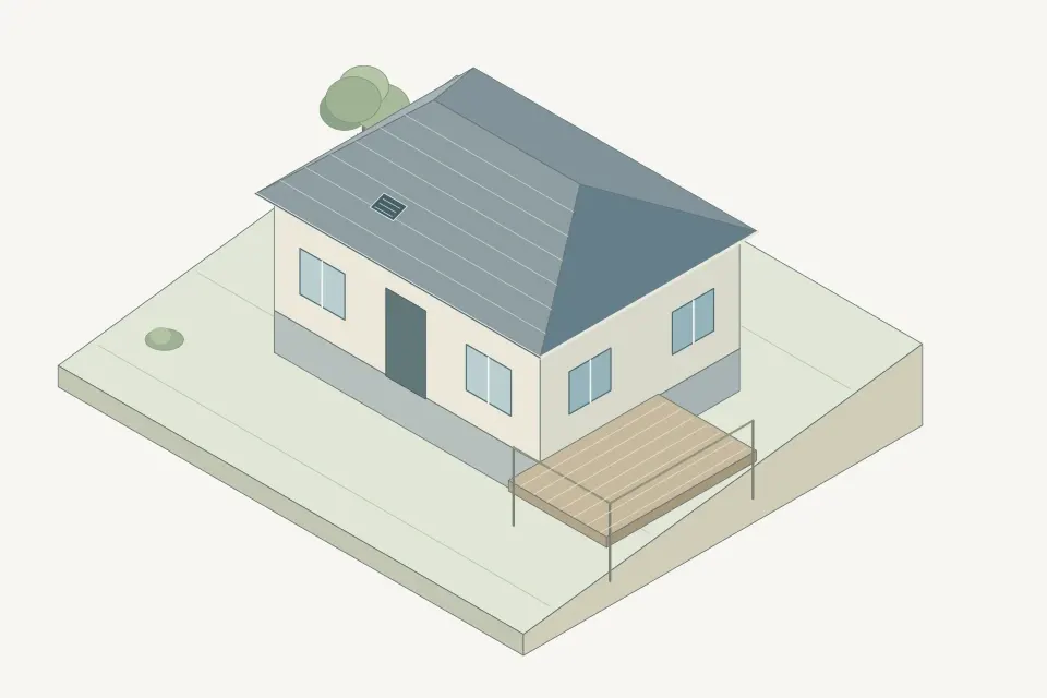 Illustration of a generic property with slope and attachment