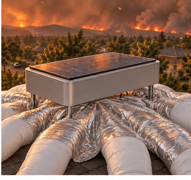 Concept visualization of the PyroVeil rooftop housing in the outward release stage